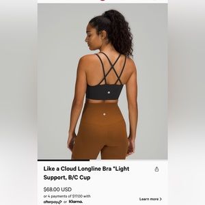 Lululemon like a cloud bra black size 6